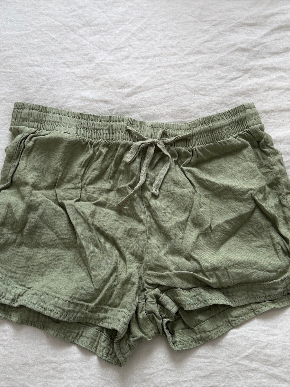 American Eagle Outfitters Olive Green Linen-Blend Drawstring Shorts